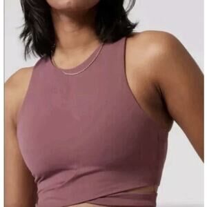 Athleta Conscious CutOut Crop Top Built In Bra Athletic Tawny Rose Pink XXS NWOT